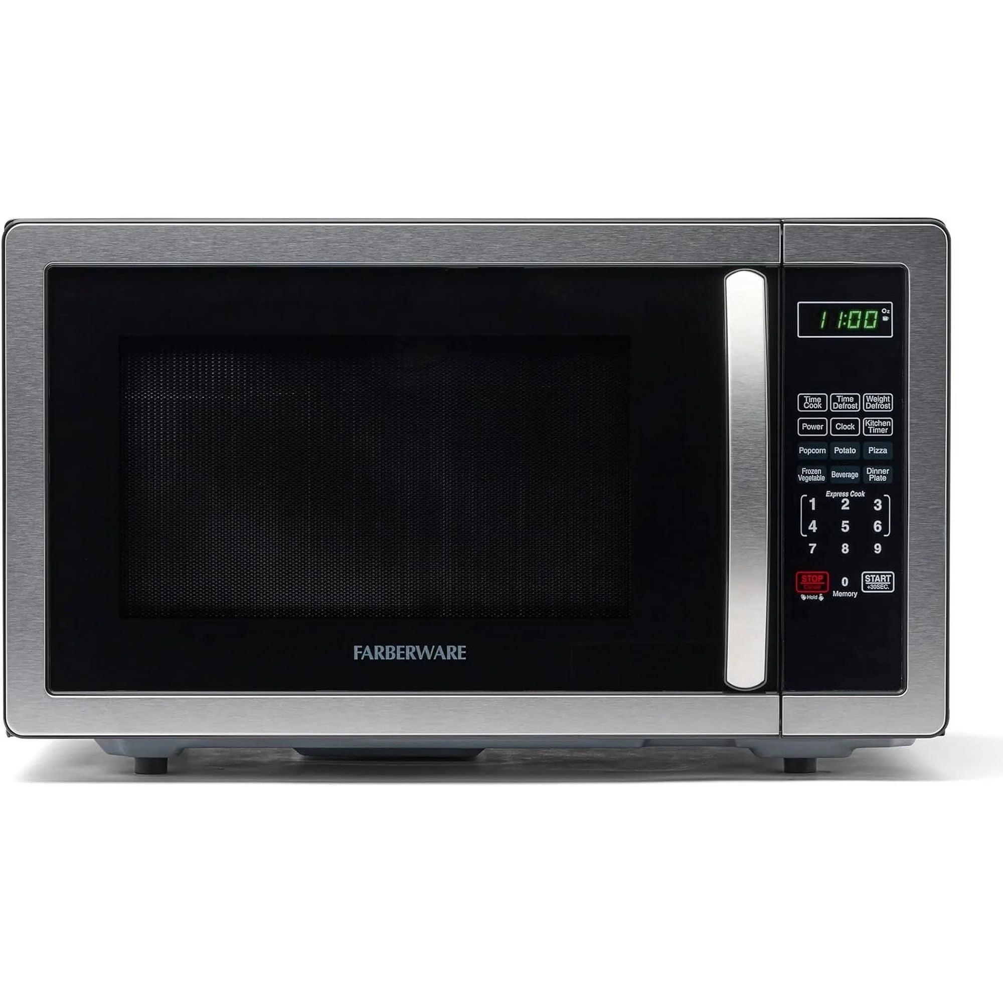 Sleek Stainless Steel 1.1 Cu Ft Countertop Microwave with Child Lock