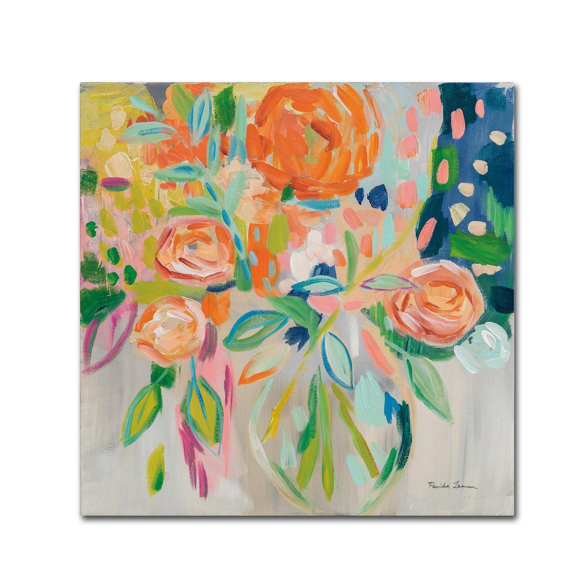 Farida Zaman Summer Orange Floral 35'' x 35'' Canvas Art