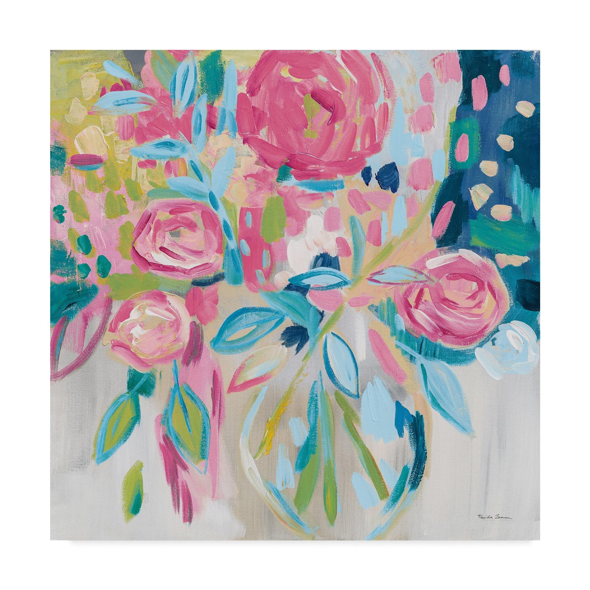 18'' x 18'' Pink and Blue Floral Canvas Art