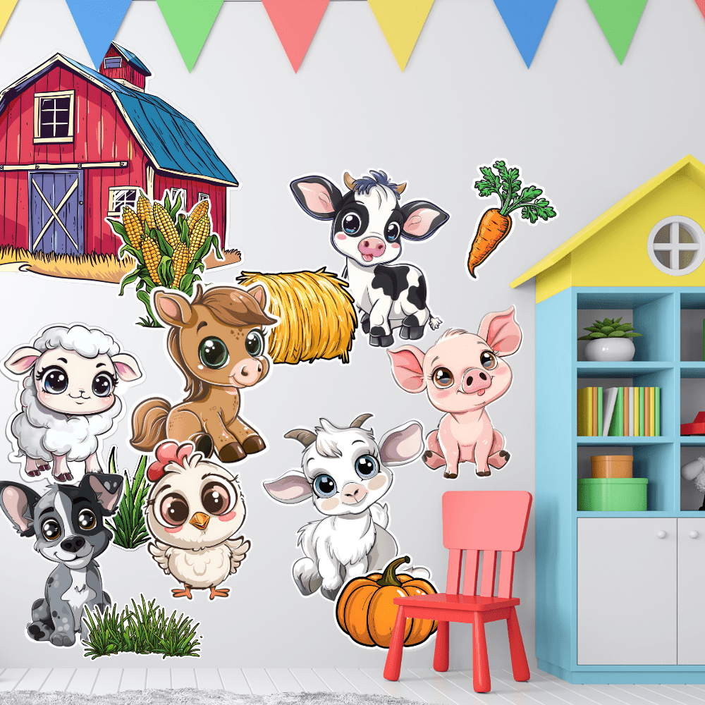 Farm Animal Stickers for Walls - Hi-Res Vinyl Animal Wall Decals for Nursery & Classroom - Animal Stickers for Kids Room Wall Decor - Easy Application Adhesive Decals