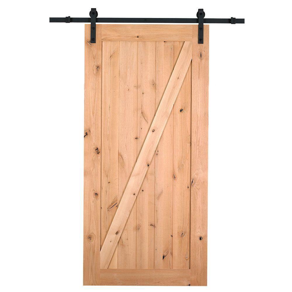 Rustic Canadian Hemlock 84" Unfinished Barn Door Kit with Black Hardware