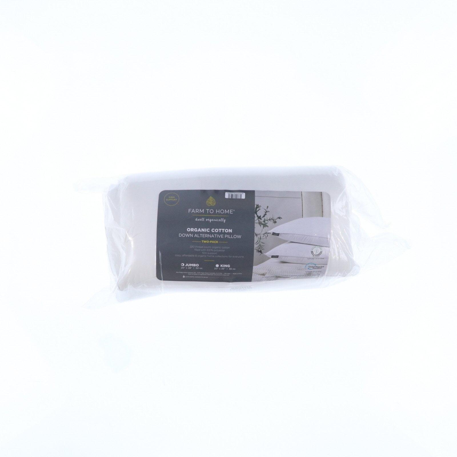 Farm To Home  Organic Blended Cotton Down Alternative Pillow - 2 Pack - White Jumbo - Set of 2