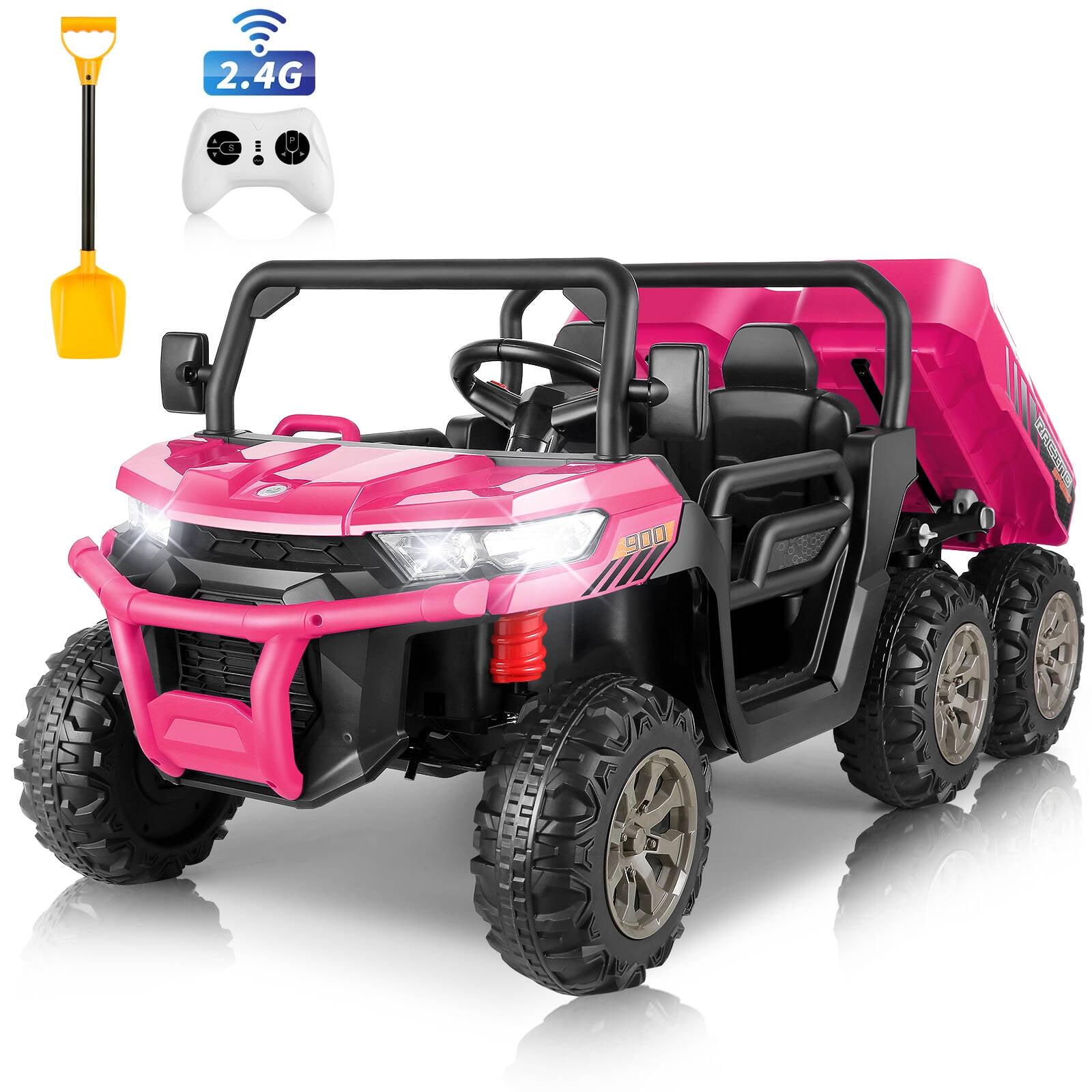 24V Kids Ride on Dump Truck with Remote Control, 2 Seater Powered 4-Wheel UTV Toys, 2x200W Ride on Tractor Car w/ Electric Dump Bed, Shovel, Bluetooth Music, Pink