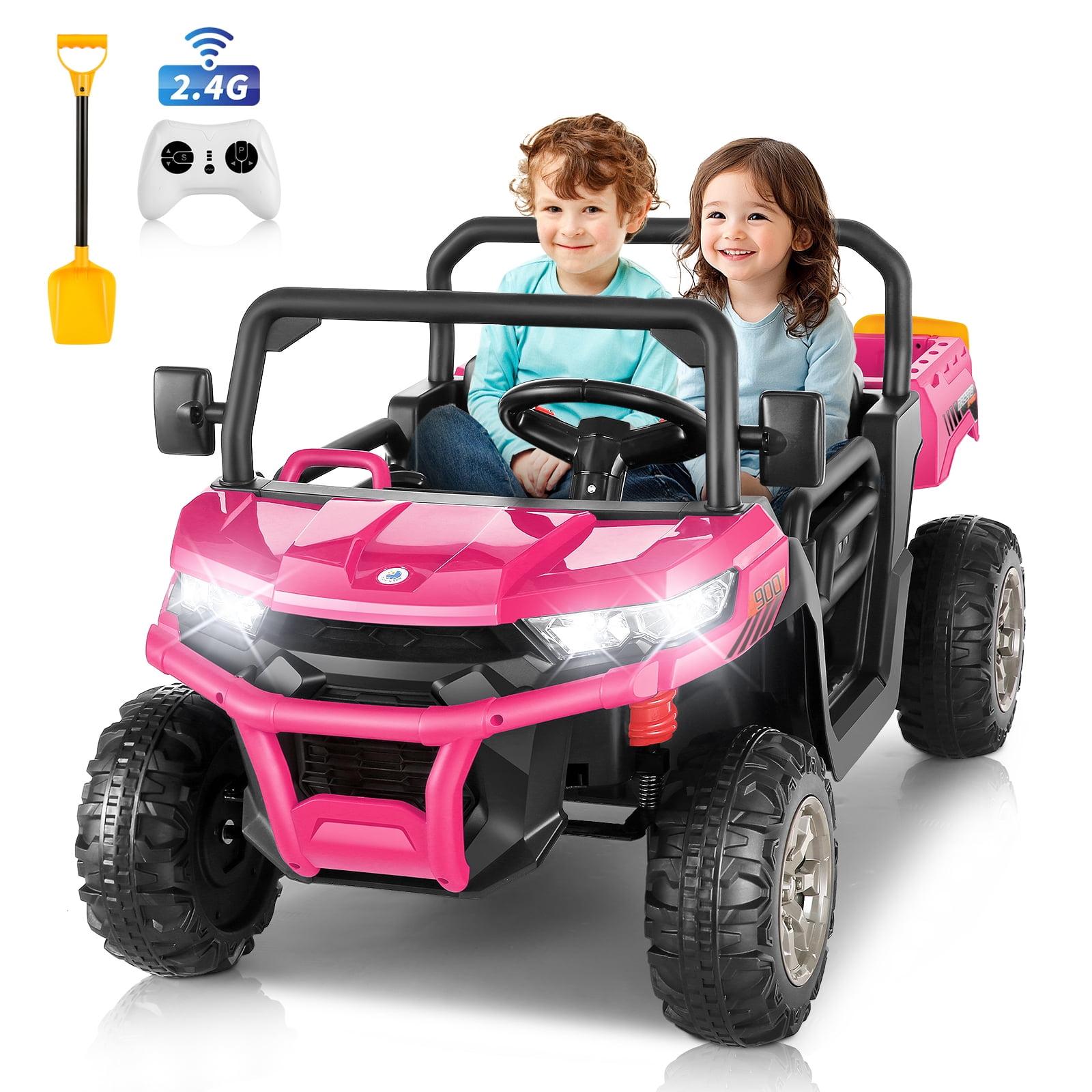 24V Kids Ride on Dump Truck with Remote Control, 2 Seater Powered 4-Wheel UTV Toys, 2x200W Ride on Tractor Car w/ Electric Dump Bed, Shovel, Bluetooth Music, Pink