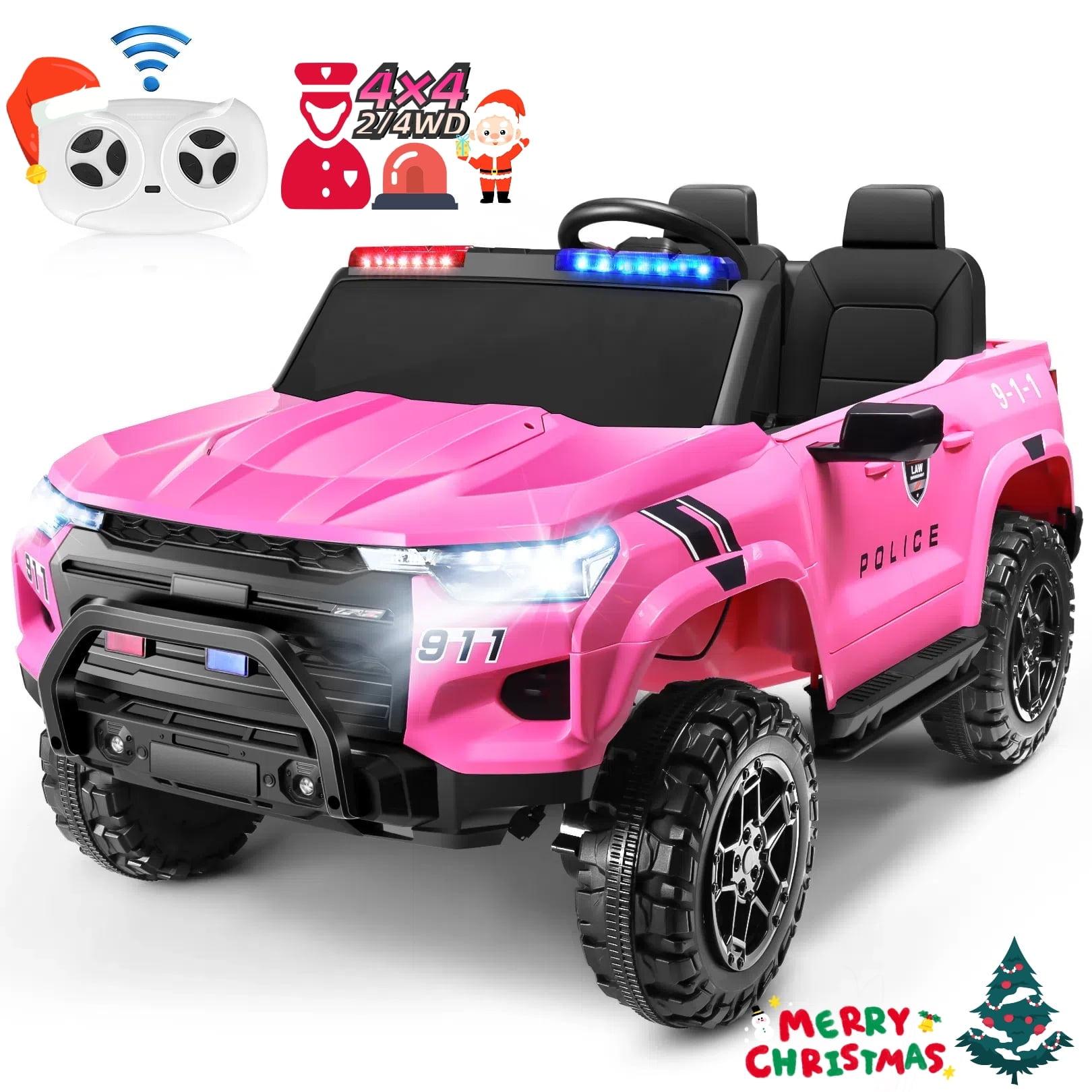 24V 2-Seater Ride On Car Police Pickup with Remote Control, 2WD/4WD 800W Motors, 3 Speeds, Electric Truck Car Toys For Kids With Police Siren, Alarm Lights, MP3, 2 Safety Belts