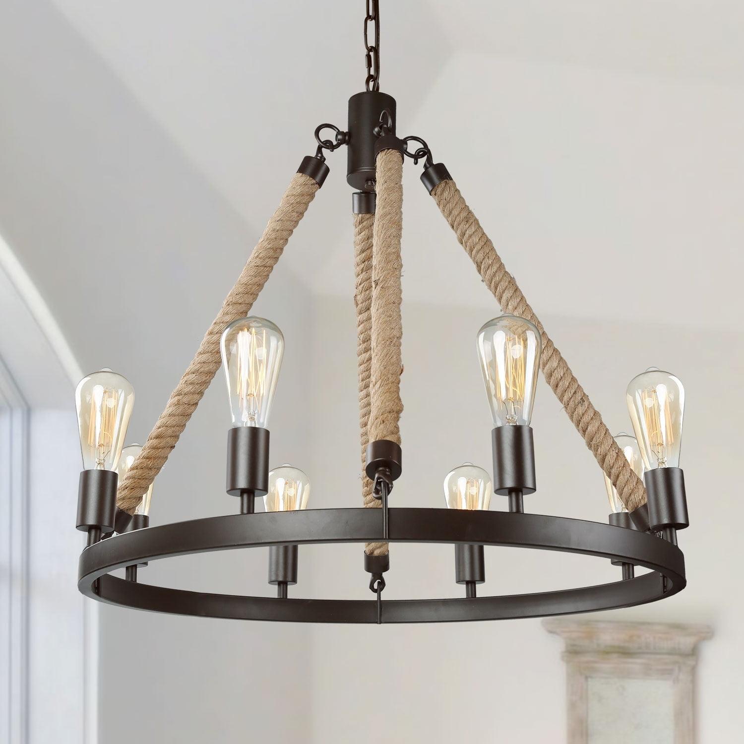 Farmhouse 8-Light Wagon Wheel Chandelier for Dining Room - L27.6 "X W27.6 " X H25.2 "