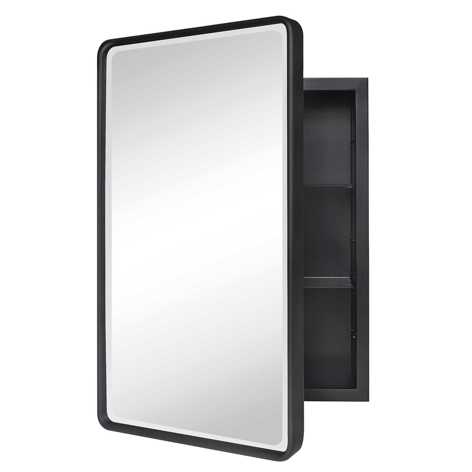 TEHOME Farmhouse Recessed Metal Rectangular Bathroom Medicine Cabinets with Mirror