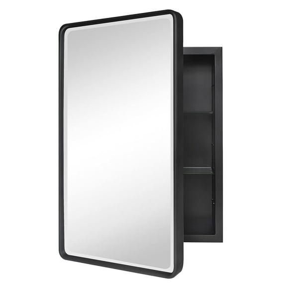 TEHOME Farmhouse 16 in. W x 24 in. H Small Recessed Metal Rectangular Bathroom Medicine Cabinets with Mirror in Matt Black