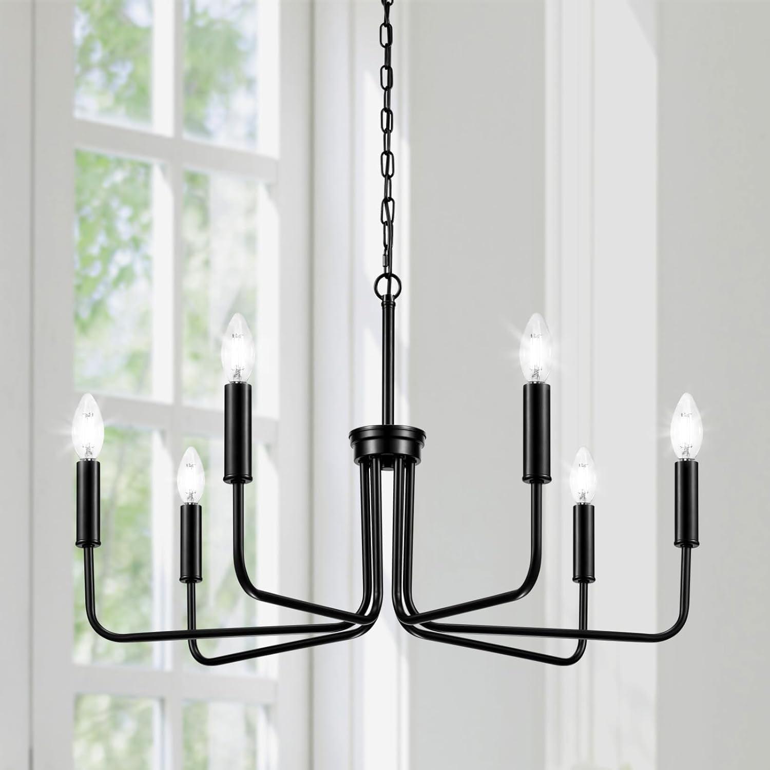 Farmhouse Chandelier Pendant Lighting Black Pendant Light Fixtures 6-Light Industrial Iron Chandeliers for Kitchen Island, Foyer, Living Room, Dining Room