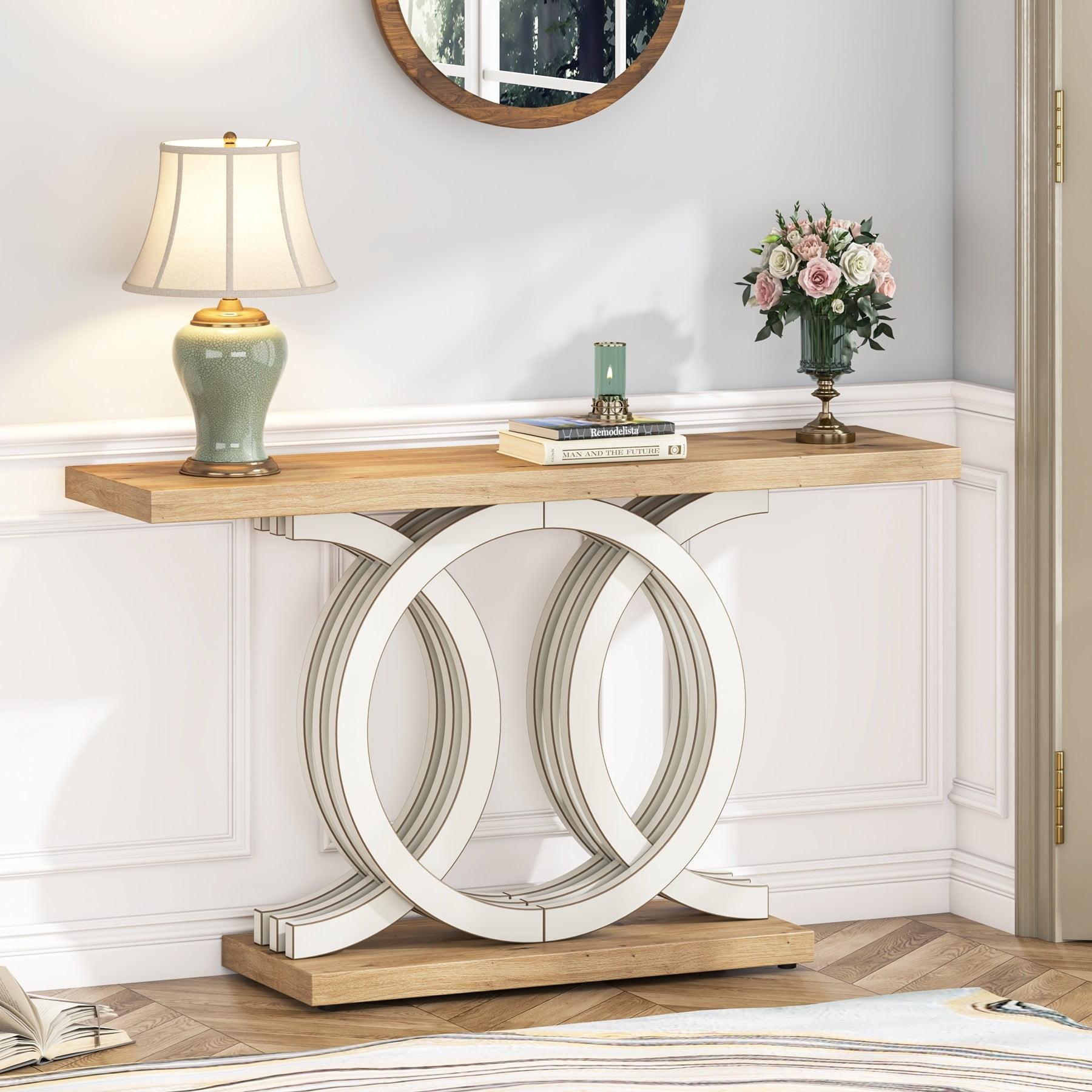 Farmhouse Console Sofa Table, 55 Inches Entryway Hallway Foyer Table White