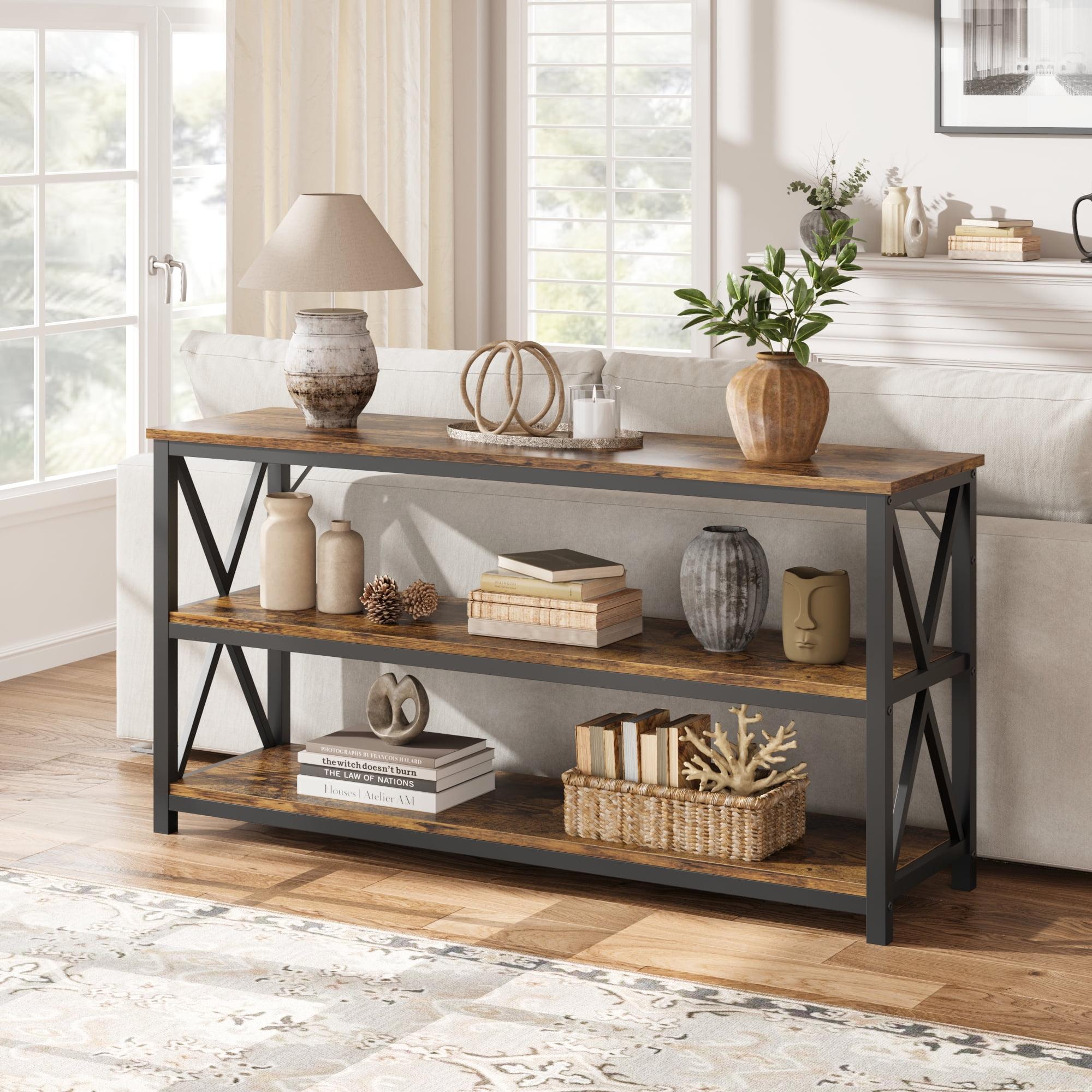 Rustic Brown 55.1" Industrial Wood and Metal Console Table with Storage