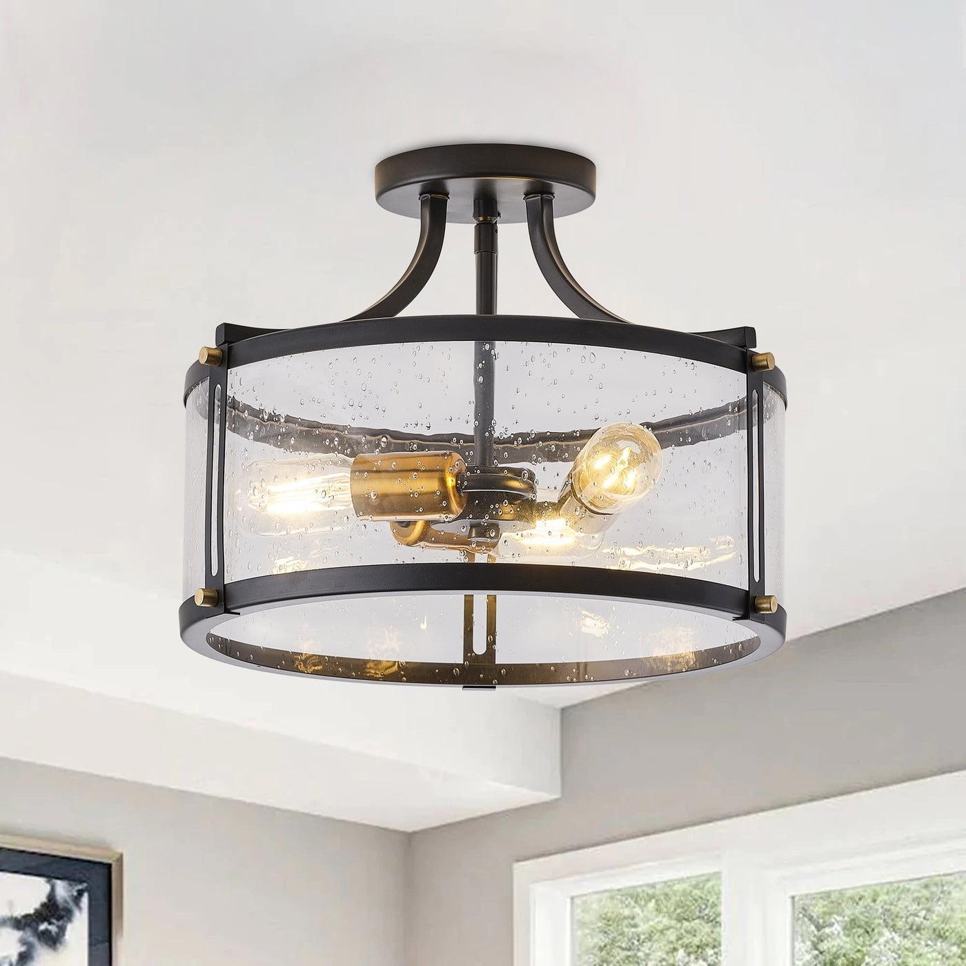 Aiwen Metal Modern Home Semi Slush Mount Ceiling Lamp Glass Shade Unique Decorative Light Fixture