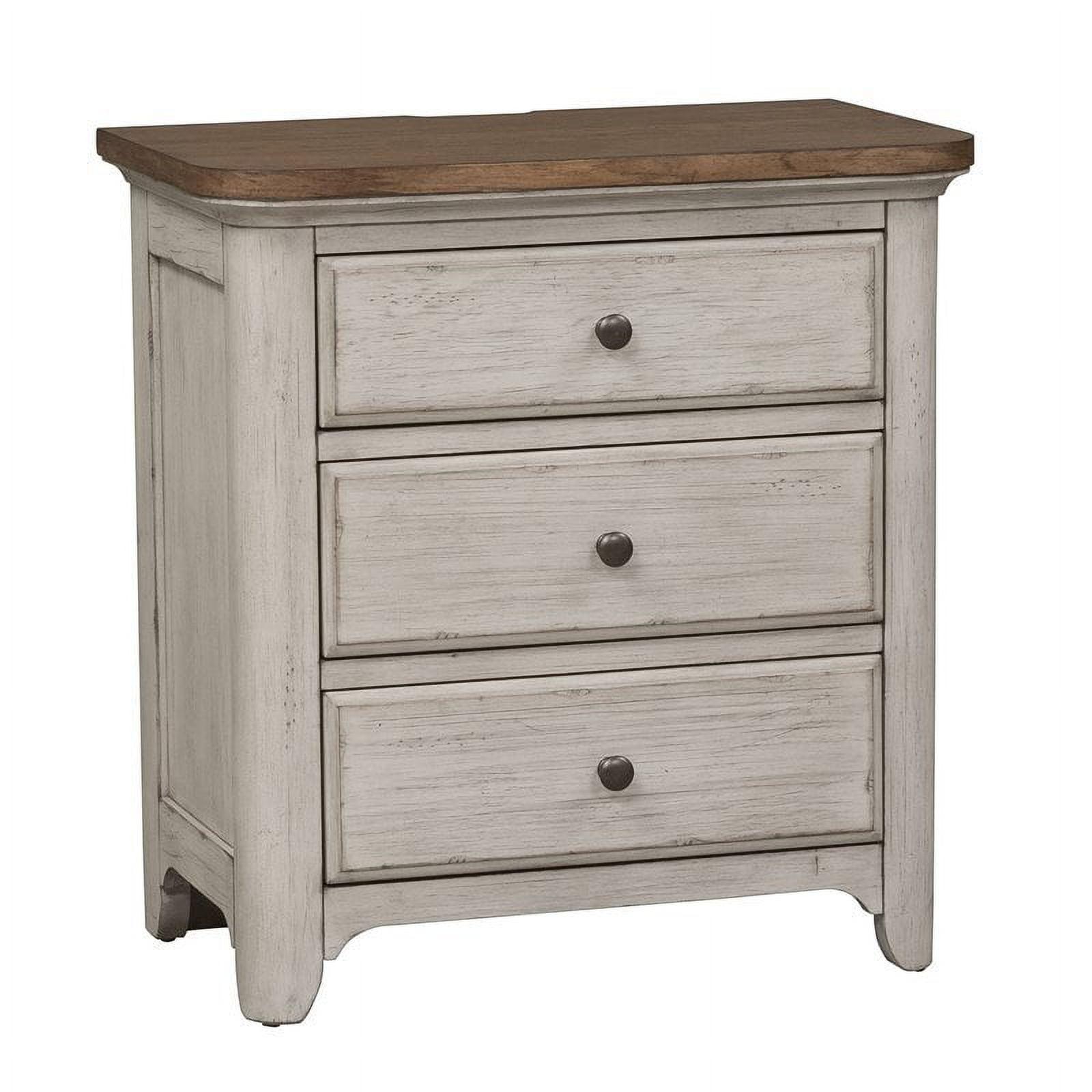 Transitional Antique White 3-Drawer Nightstand with Charging Station