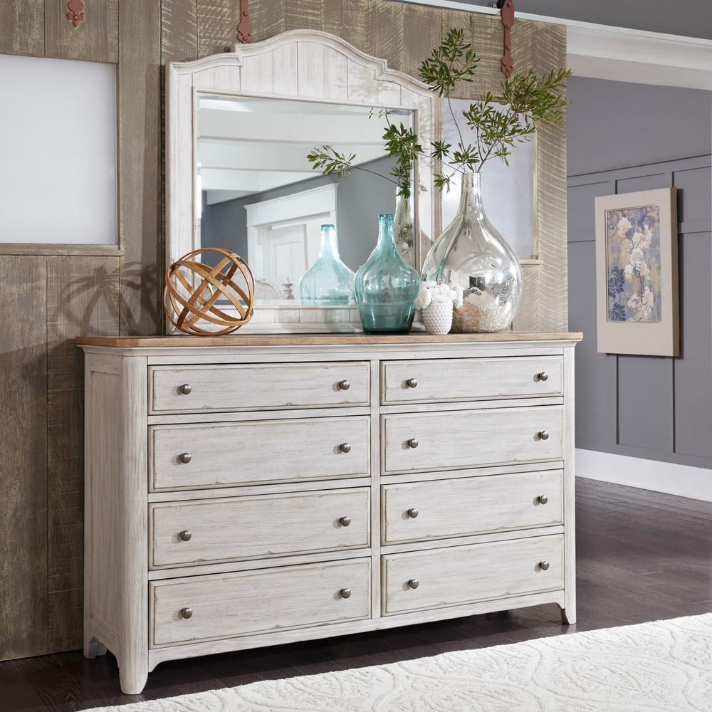 Farmhouse White 8-Drawer Dresser with Mirror