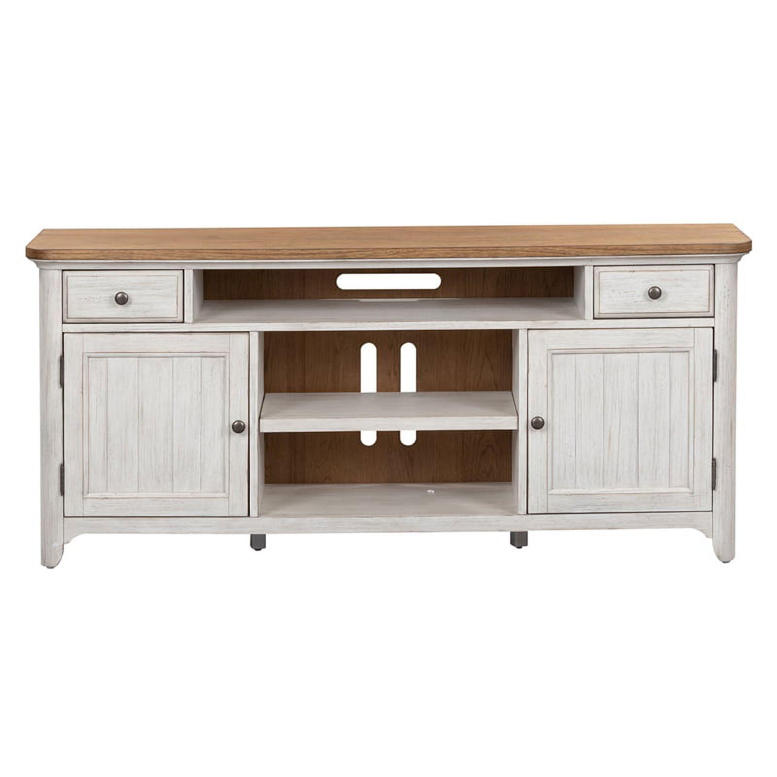 White and Chestnut Transitional TV Stand with Cabinets