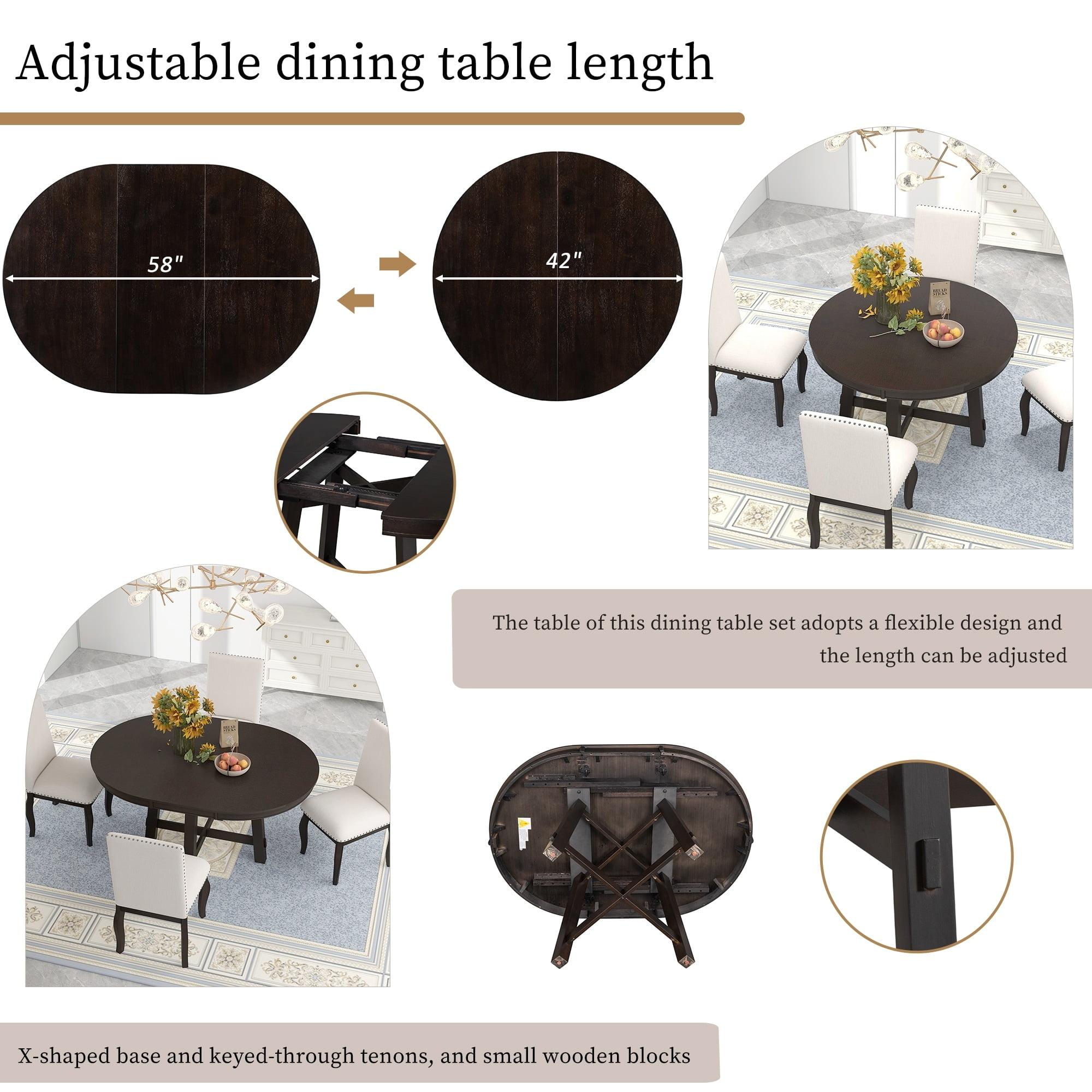 Farmhouse Round Extendable Dining Table Espresso
