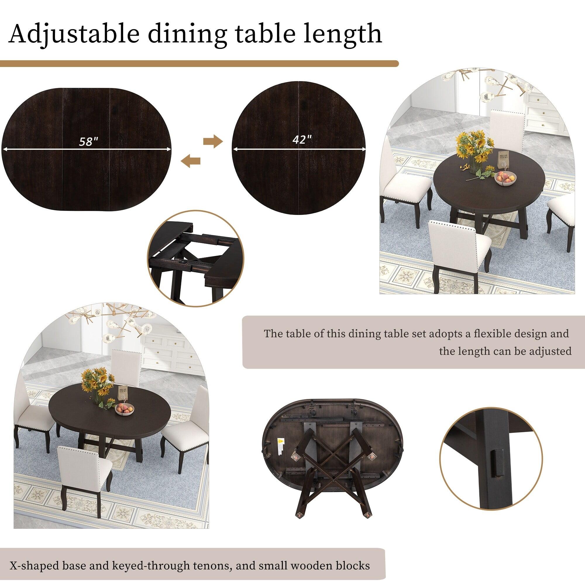 Farmhouse Round Extendable Dining Table Espresso