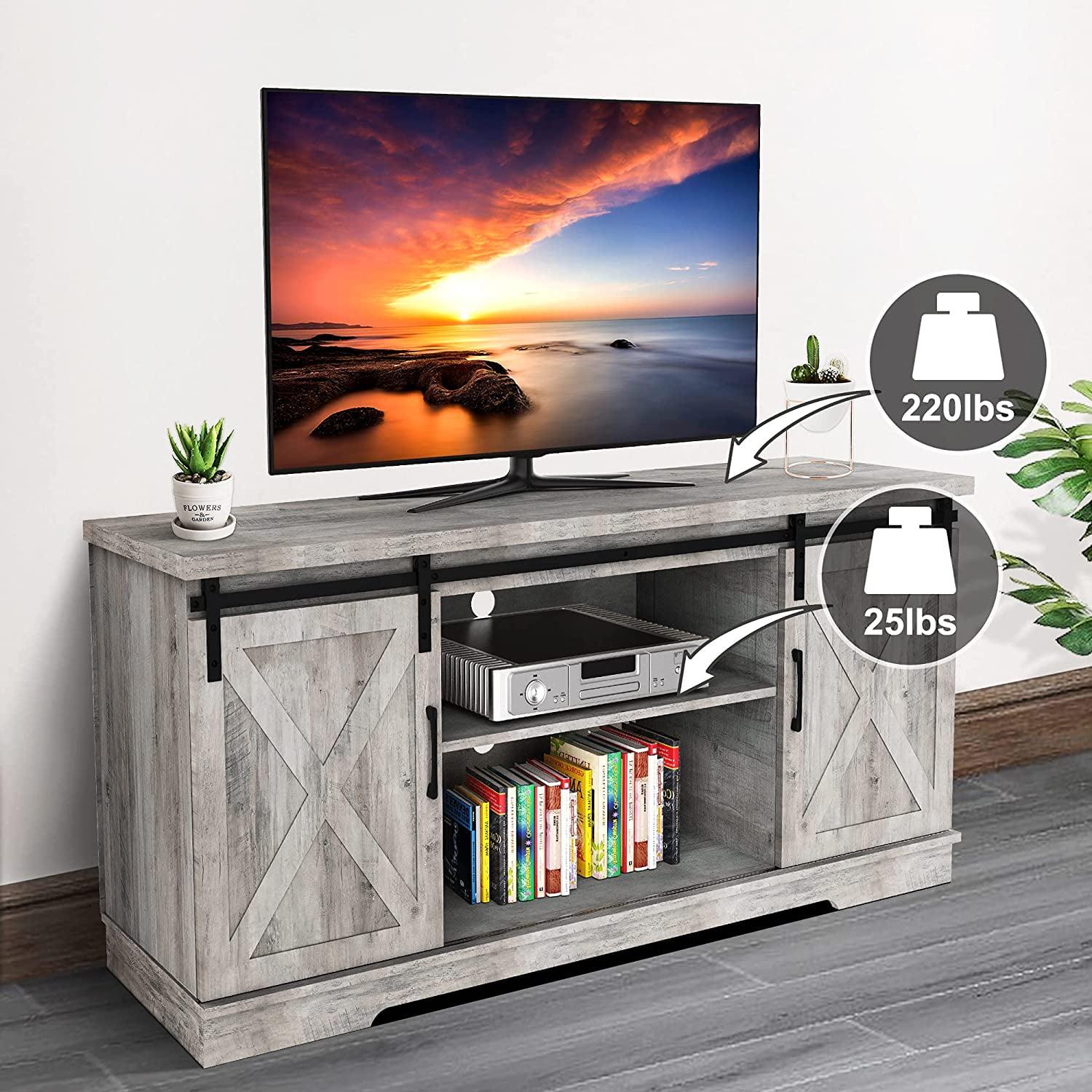 Gray Wash Farmhouse Sliding Barn Door TV Stand for 65" TV