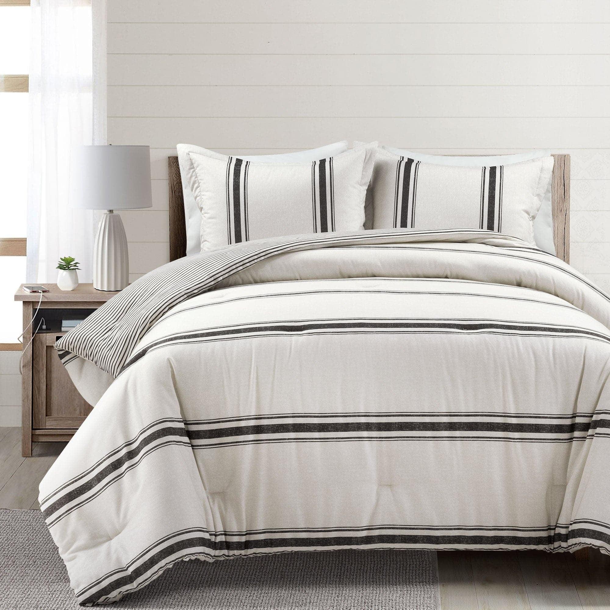 Lush Decor Dark Gray Cotton Reversible 3 Piece Comforter Set