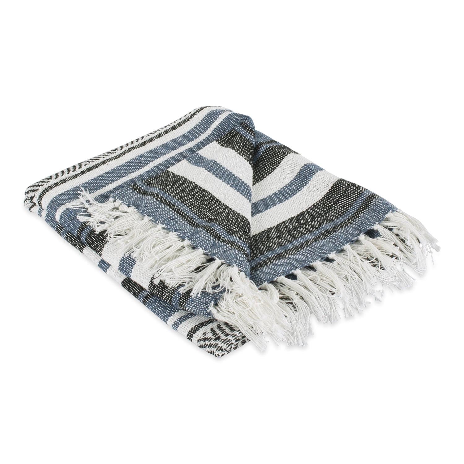 50"x60" Farmhouse Striped Throw Blanket Blue - Design Imports: Cozy Cotton, Machine Washable