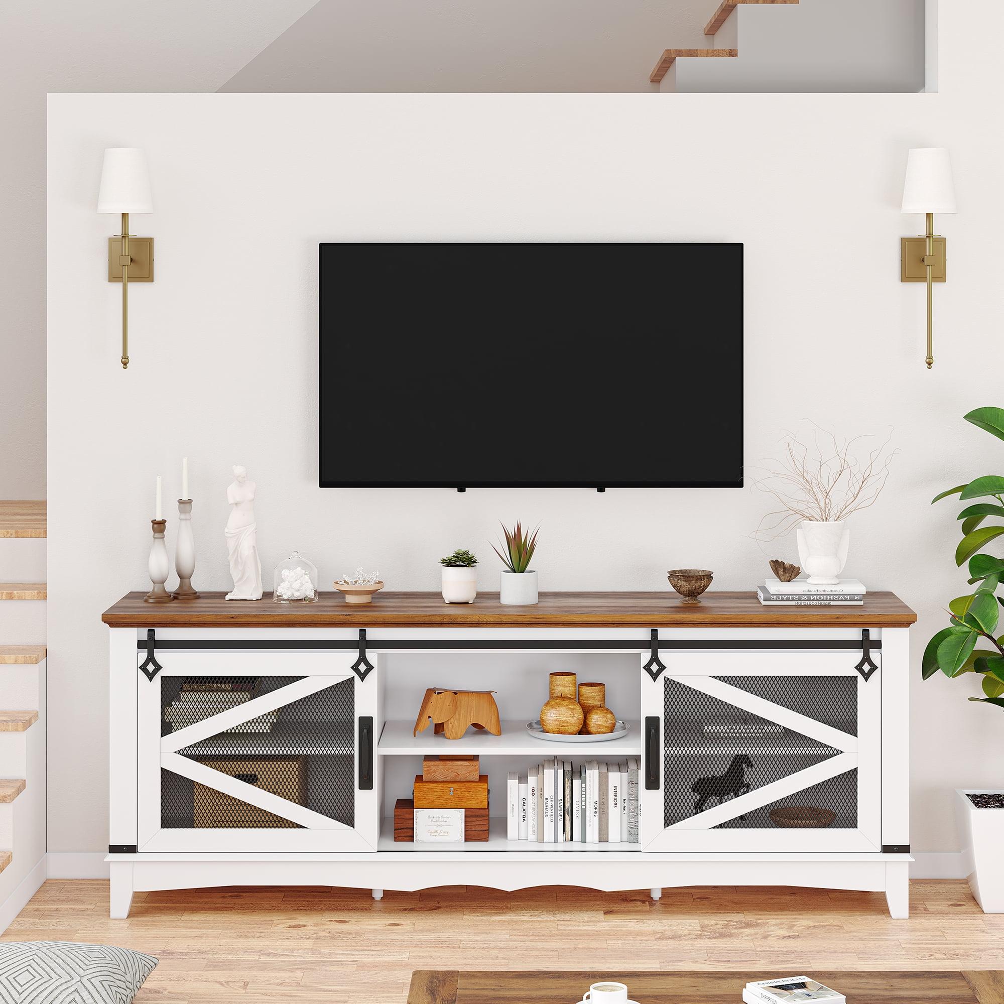Farmhouse TV Stand with Sliding Barn Doors, TV Cabinet with Storage Shelf, Entertainment Center for 65" TV