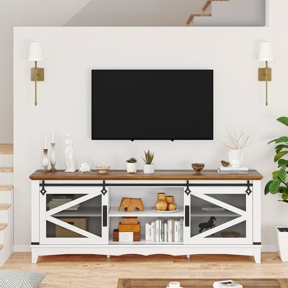 Farmhouse TV Stand with Sliding Barn Doors, TV Cabinet with Storage Shelf, Entertainment Center for 65" TV