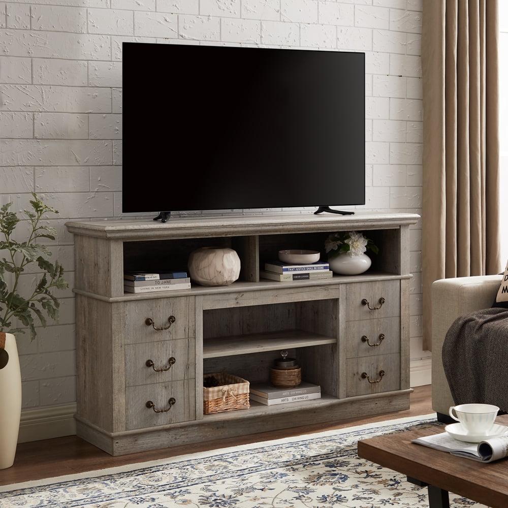 Smoke Gray Farmhouse TV Stand with Adjustable Shelves