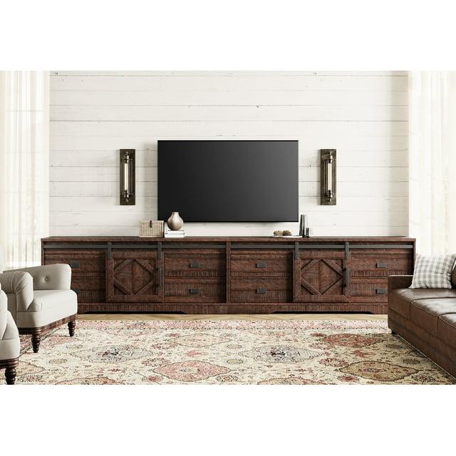 Farmhouse TV Stand for up to 110" TVs with Drawers and Adjustable Shelf for Living Room, Rustic Brown