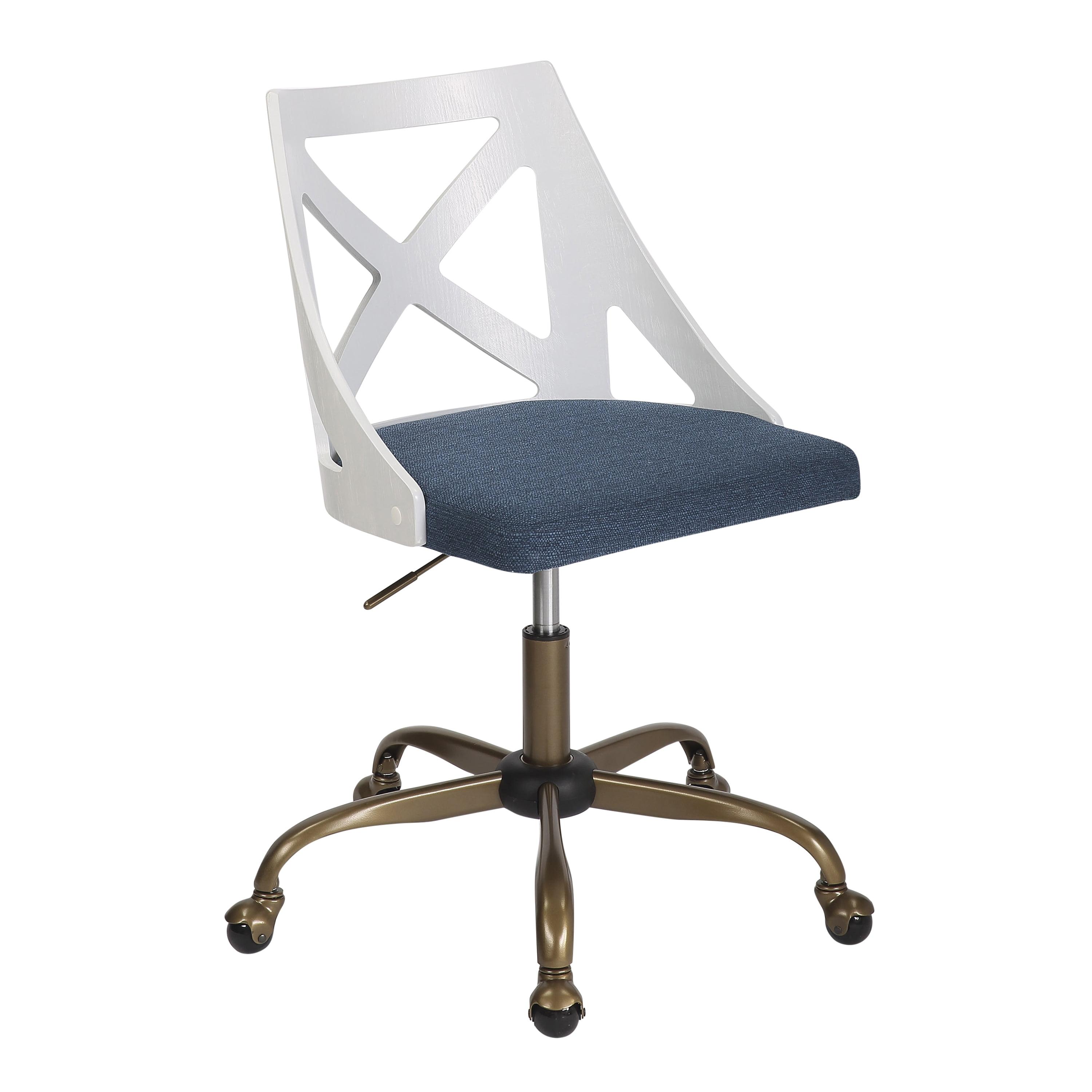 Blue Fabric and White Wood Swivel Task Chair with Metal Base