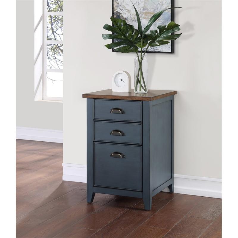 Blue and Brown 3-Drawer Transitional Wood File Cabinet