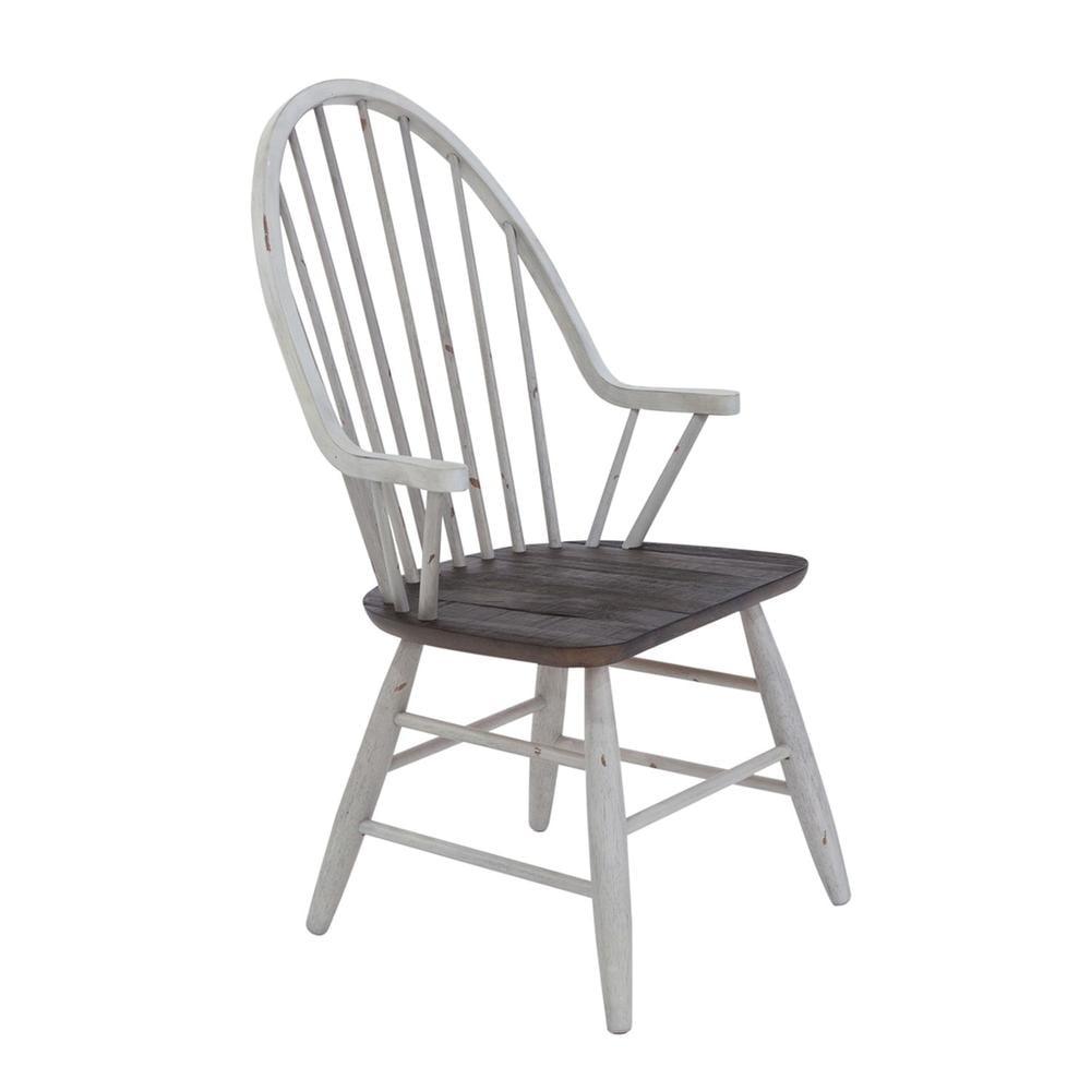 Farmhouse Transitional Rubberwood White Windsor Back Arm Chair