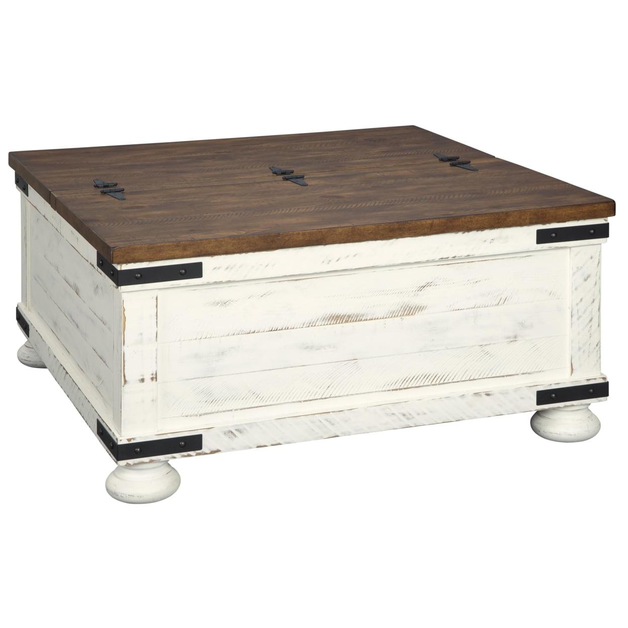 Farmhouse Two Tone Square Wood Metal Lift-Top Coffee Table