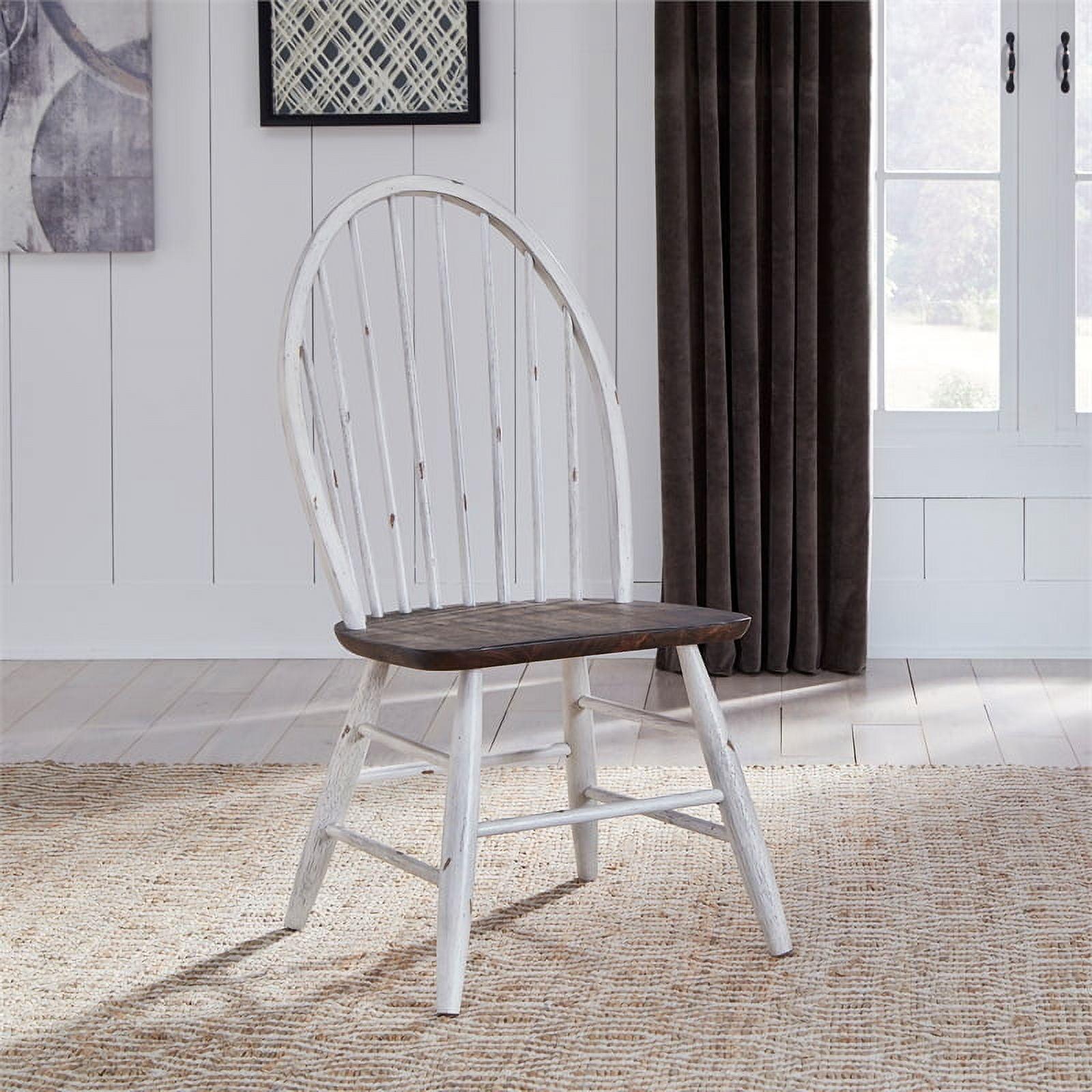 Farmhouse White and Wood Windsor Side Chair