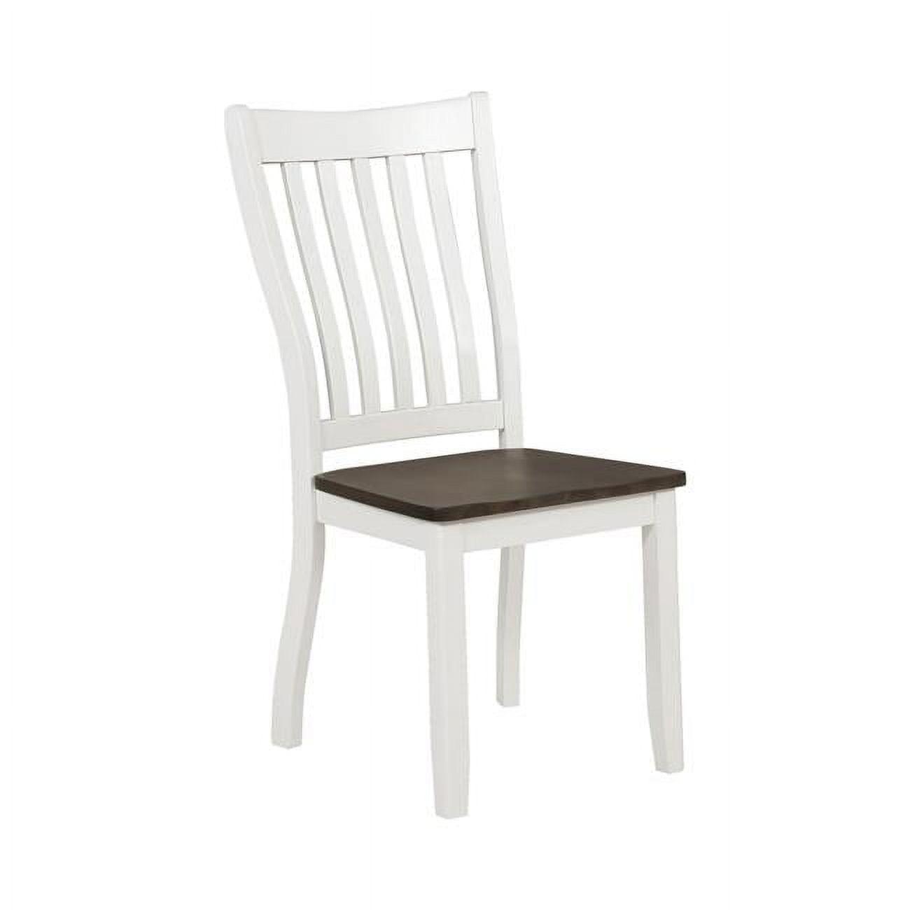 Farmhouse White and Brown Wooden Slat Back Dining Chair