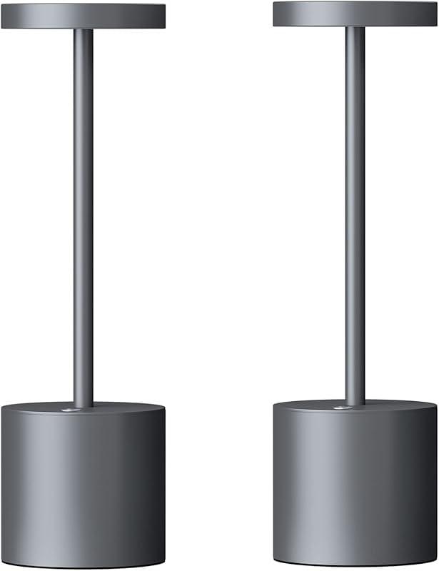 Fashion 2 Pack Rechargeable Table Lamp, LED Cordless Table Lamp,5000mAh Battery Operated Portable Table Light,Dimming for Restaurant/Patio/Outdoor(Grey)