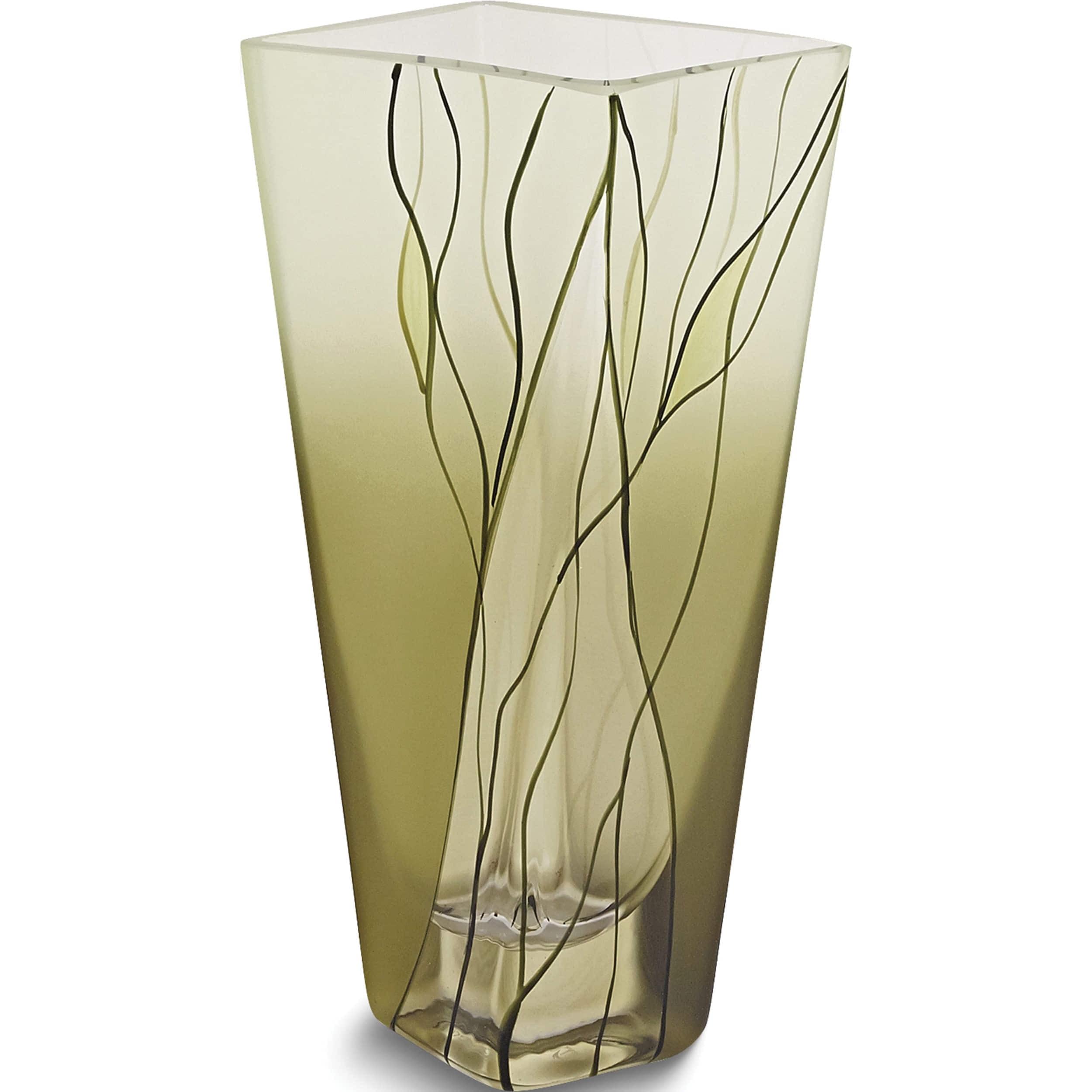 Evergreen Chic Hand-Painted Crystal Square Vase