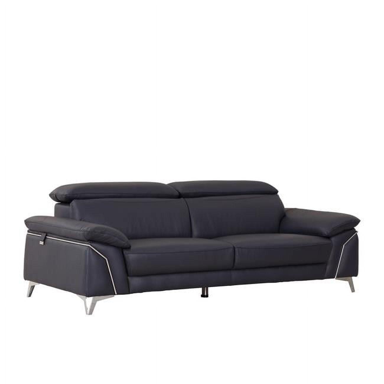 Elegant Navy Leather Sofa with Pillow-Top Arms and Wood Accents - 42x31 in