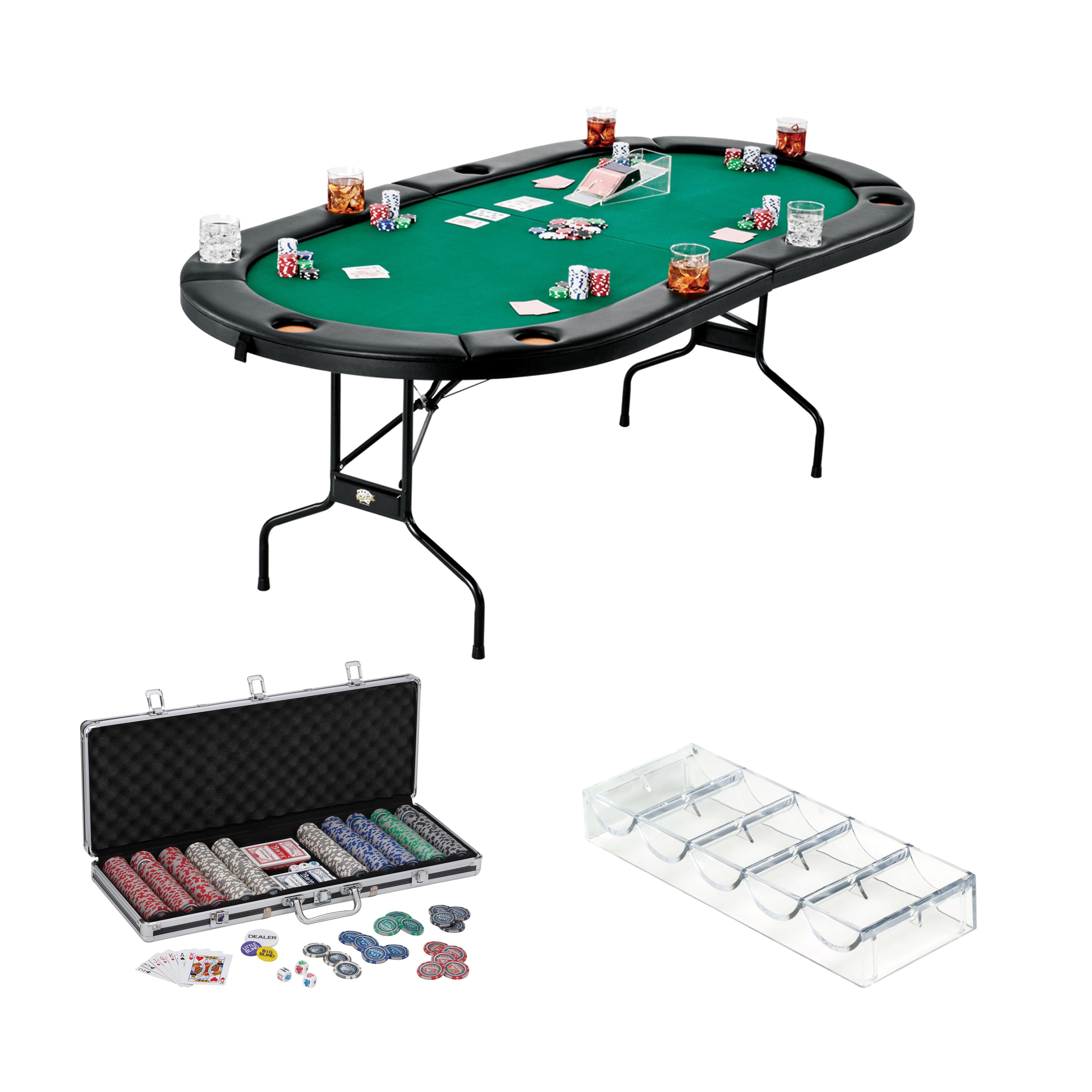 Green Felt Folding Poker Table with Chip Set and Trays