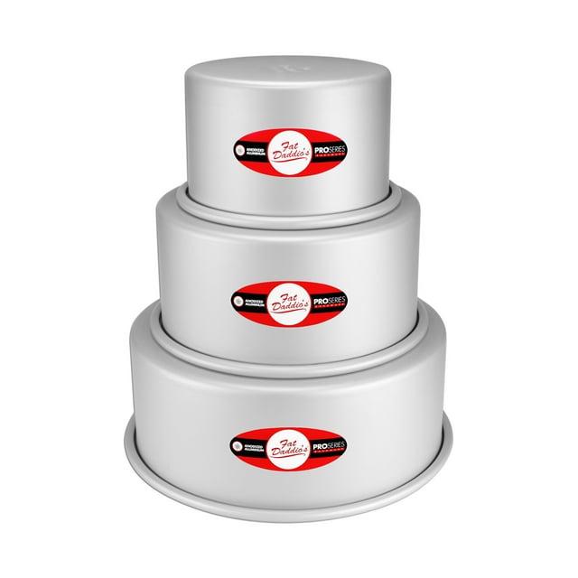 Fat Daddio's PRD-3PC4 Anodized Aluminum 3-Tiered Even Round Cake Pan Set, 4 inch Depth