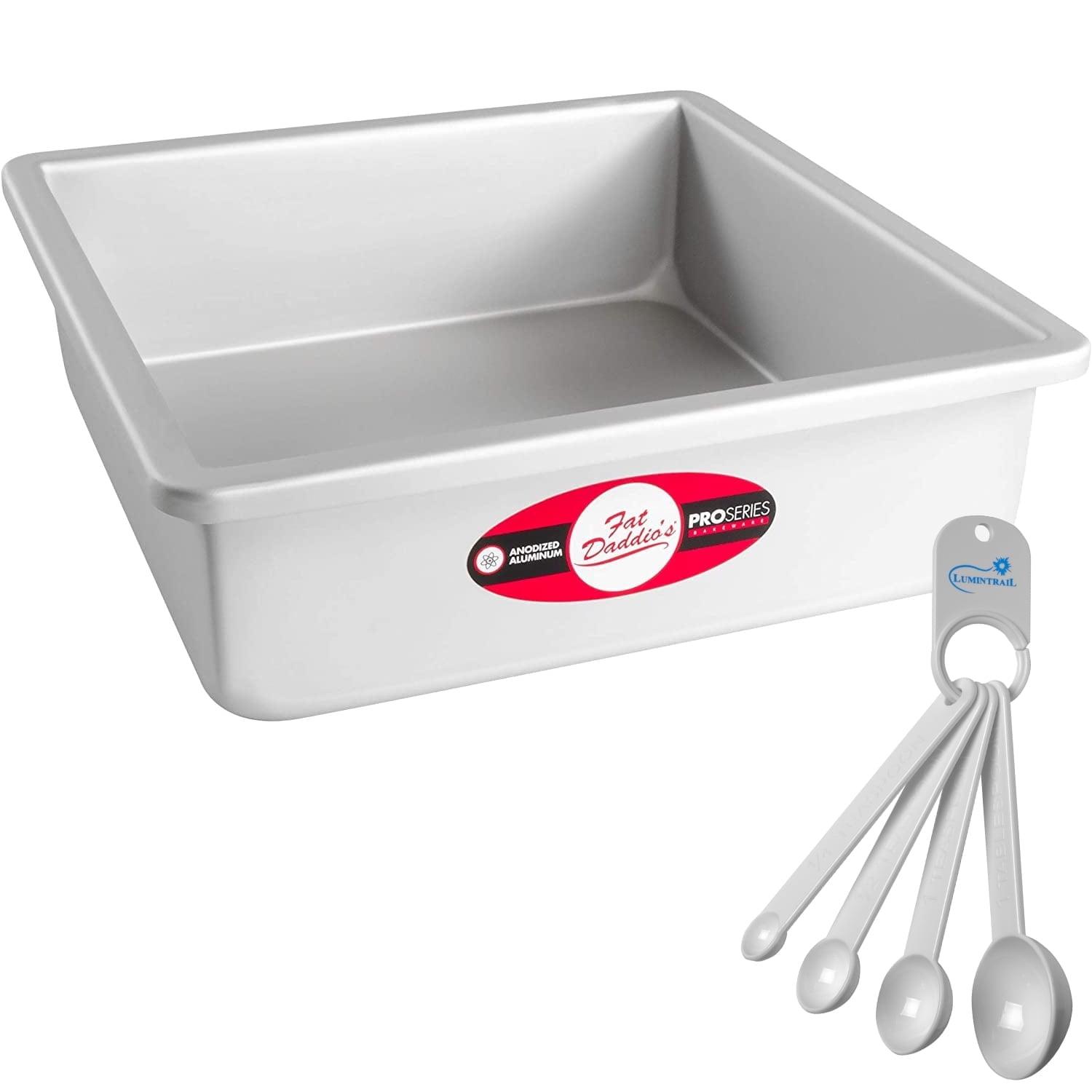 Fat Daddio's Square Cake Pan Seamless Squarebake Corners, 9x9x3, with a Lumintrail Spoon Set