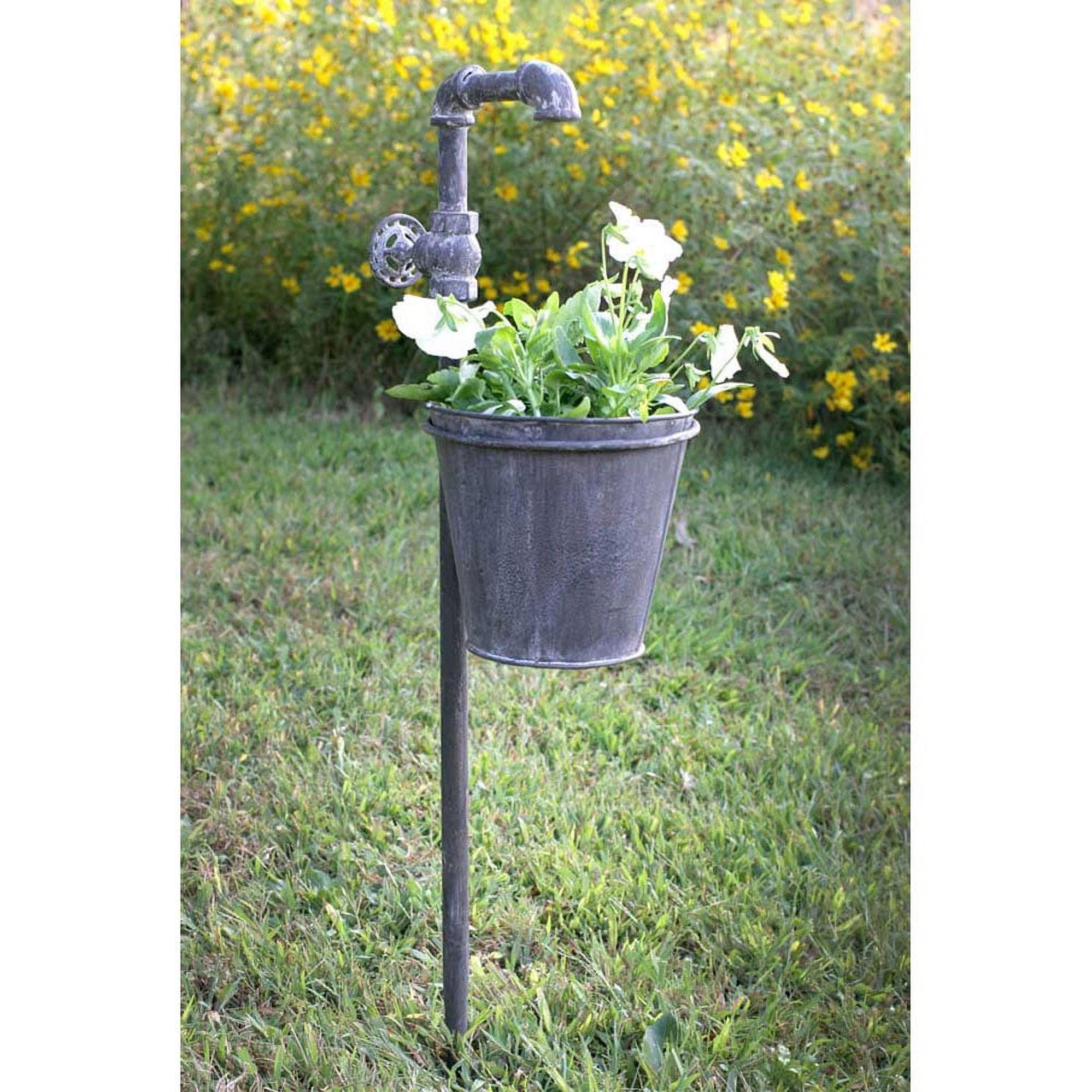 Rustic Faucet Garden Stake with Metal Planter