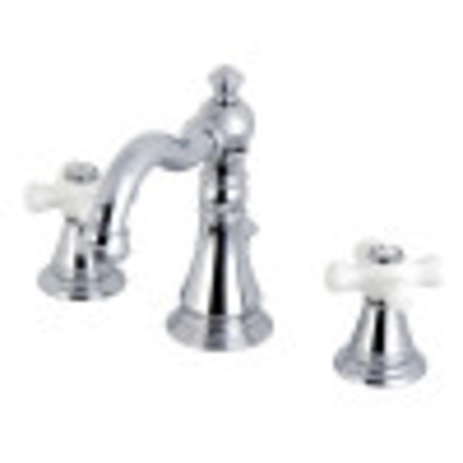 Kingston Brass American Classic Two-Handle 3-Hole Deck Mount Widespread Bathroom Faucet with Pop-Up Drain