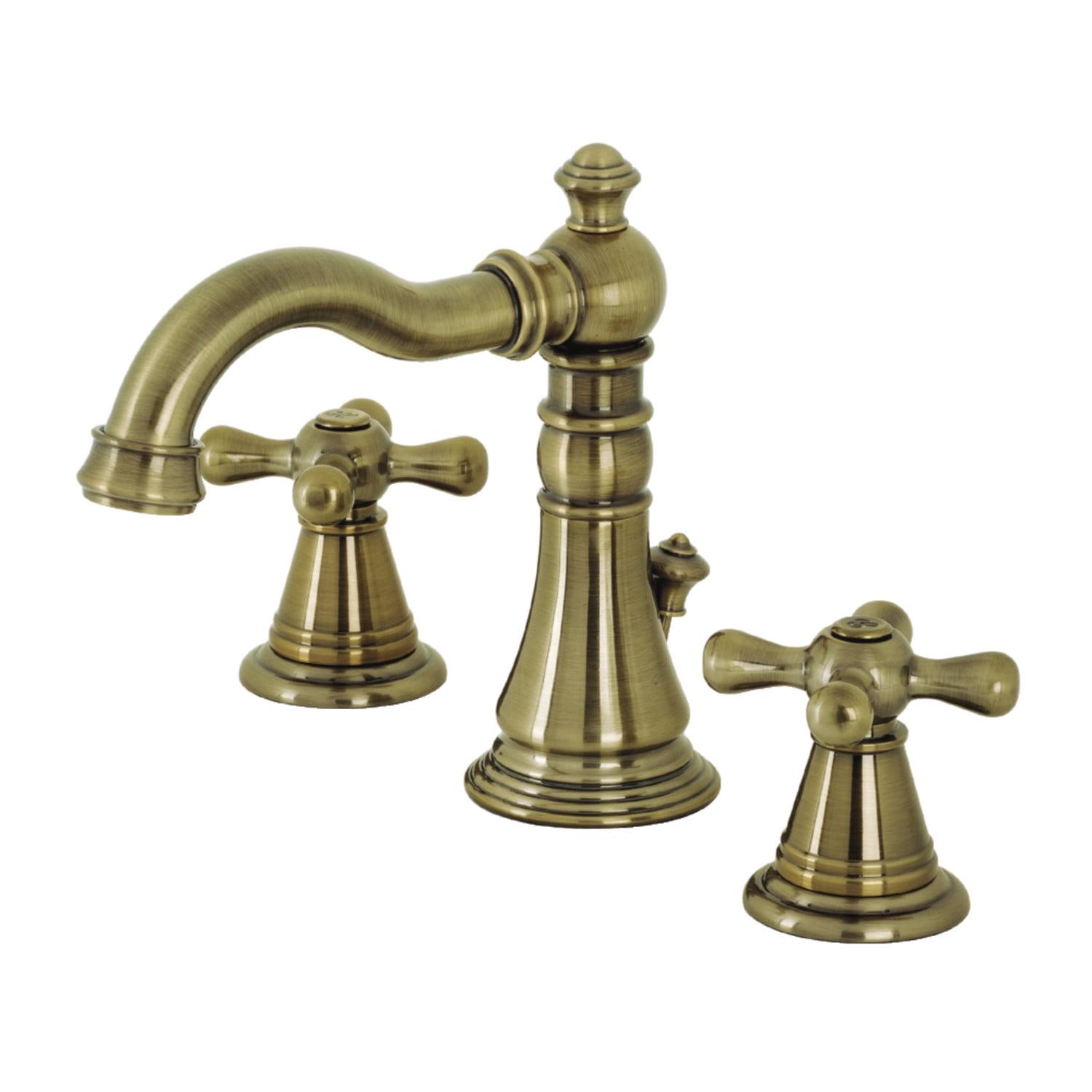 Kingston Brass American Classic Two-Handle 3-Hole Deck Mount Widespread Bathroom Faucet with Pop-Up Drain