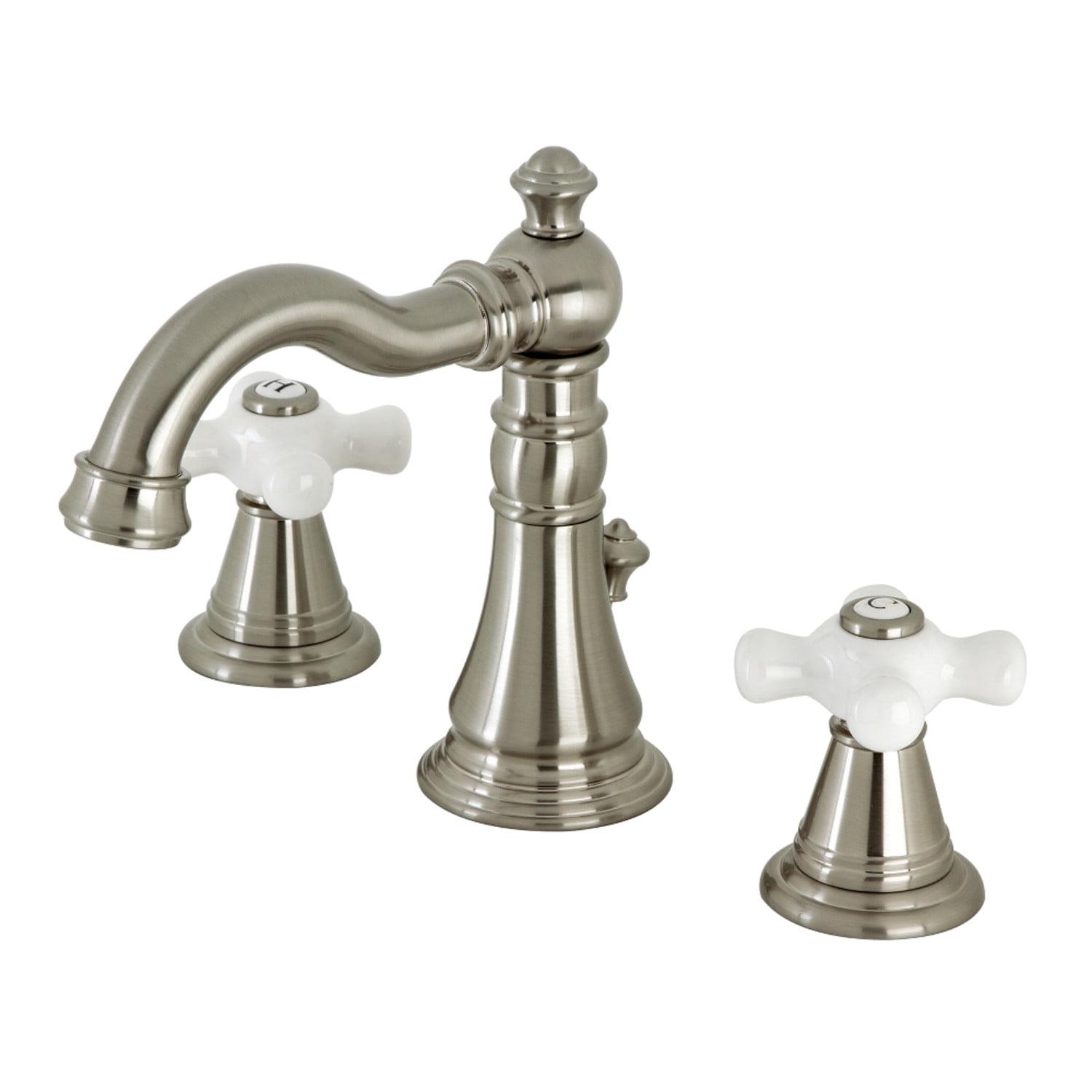 Kingston Brass American Classic Two-Handle 3-Hole Deck Mount Widespread Bathroom Faucet with Pop-Up Drain