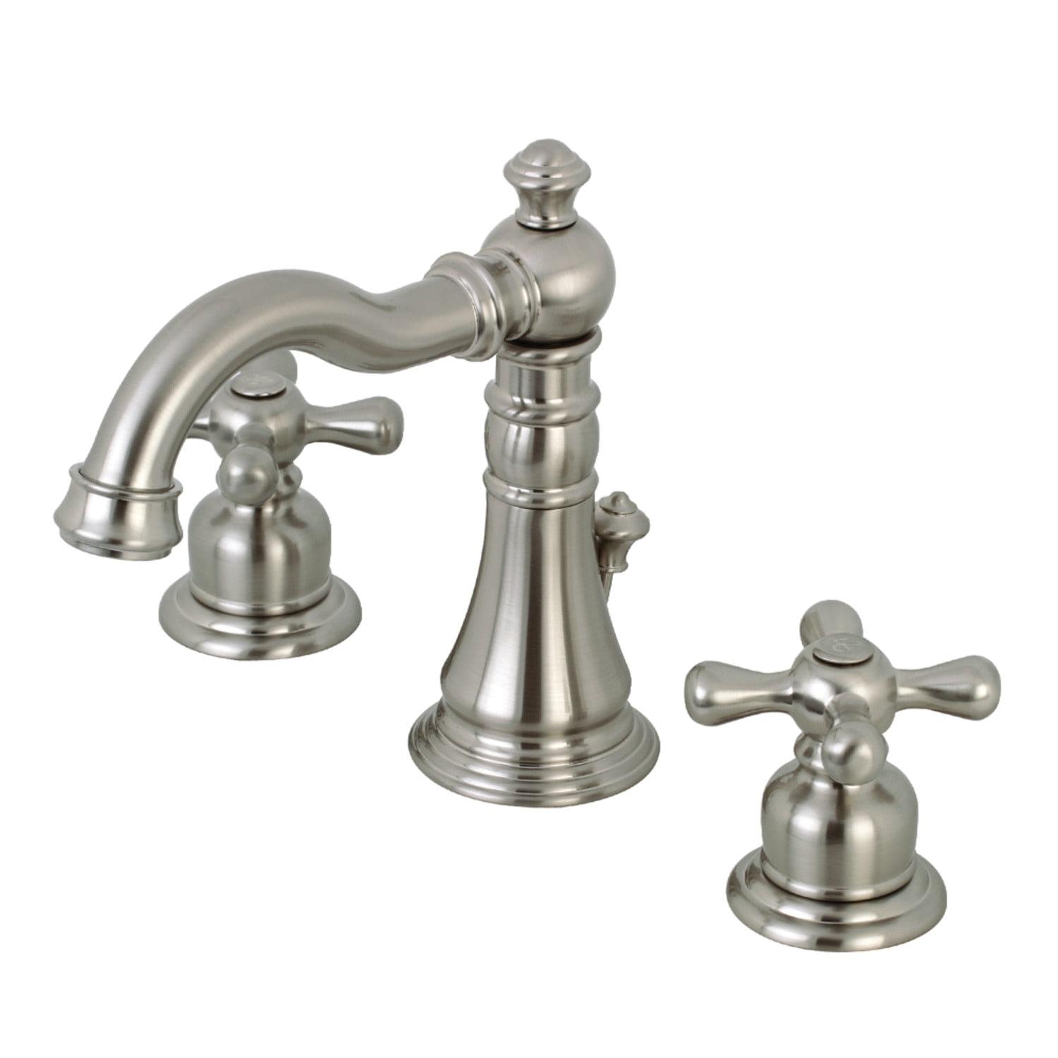 Kingston Brass American Classic Two-Handle 3-Hole Deck Mount Widespread Bathroom Faucet with Pop-Up Drain