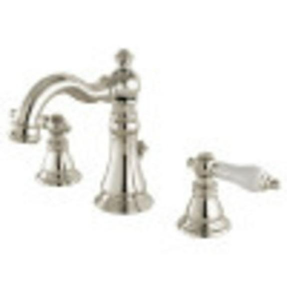 Kingston Brass American Patriot Two-Handle 3-Hole Deck Mount Widespread Bathroom Faucet with Brass Pop-Up Drain