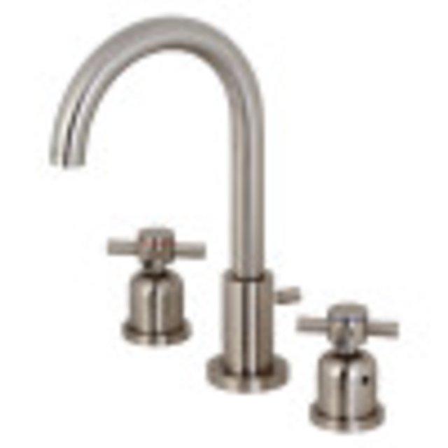 Kingston Brass Concord Two-Handle 3-Hole Deck Mount Widespread Bathroom Faucet with Brass Pop-Up Drain