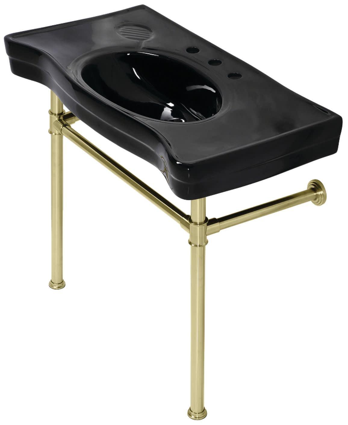 Kingston Brass Imperial 36-Inch Ceramic Console Sink Basin with Stainless Steel Legs (8-Inch, 3-Hole)