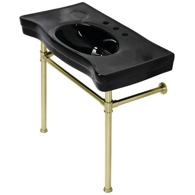 Kingston Brass Imperial 36-Inch Ceramic Console Sink Basin with Stainless Steel Legs (8-Inch, 3-Hole)