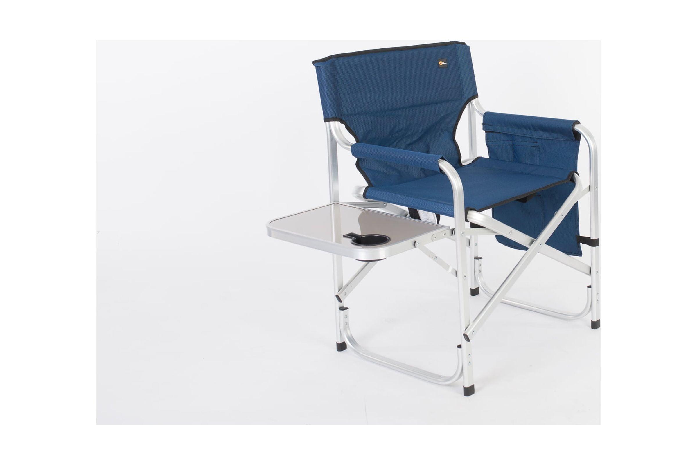 Blue Aluminum Director Chair with Folding Tray and Cup Holder